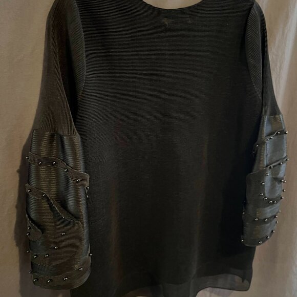 N by Nancy mod avant garde unique puff sleeve scallop neck blouse black M - Picture 10 of 16